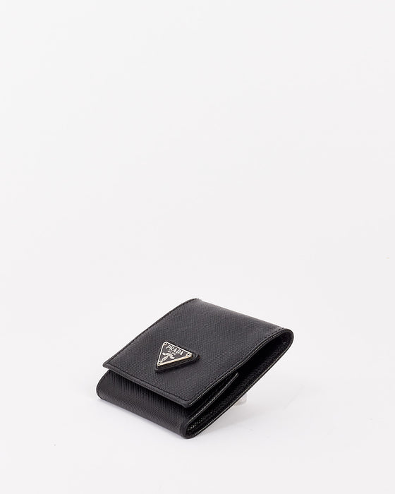 Prada Black Saffiano Leather Fold Coin Pouch