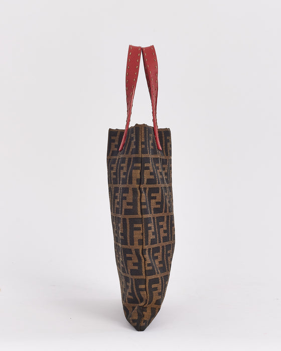 Fendi Brown & Red Canvas Tokyo Tote Bag