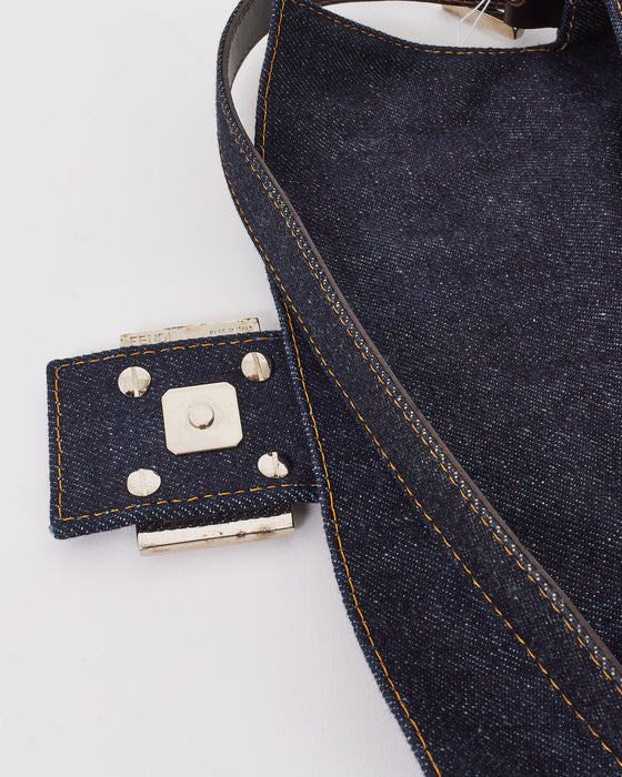 Fendi Blue Denim Beaded Baguette Shoulder Bag
