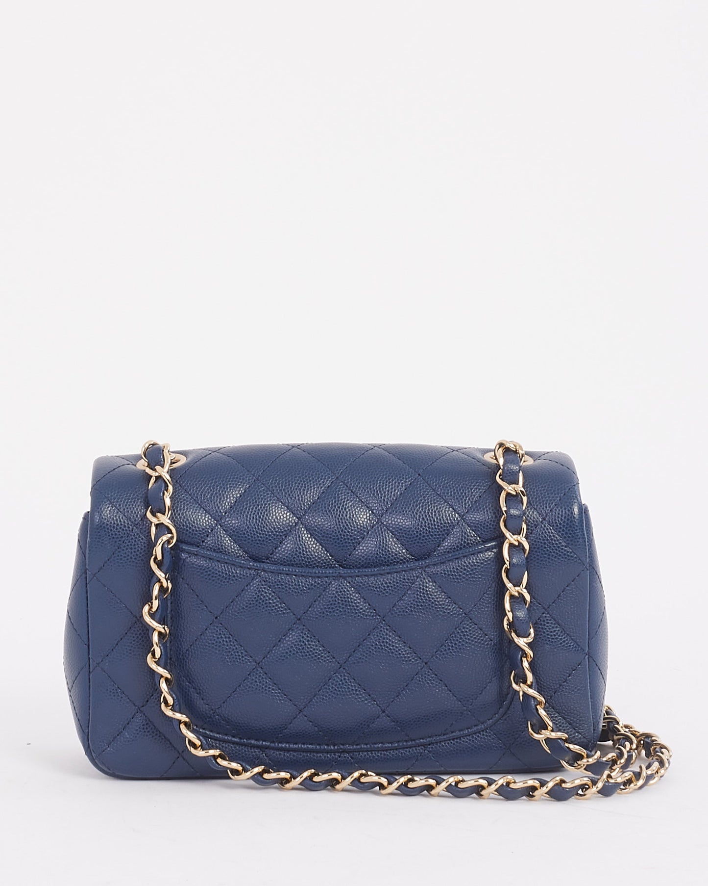Mini sac à rabat rectangulaire classique en cuir caviar bleu marine Chanel