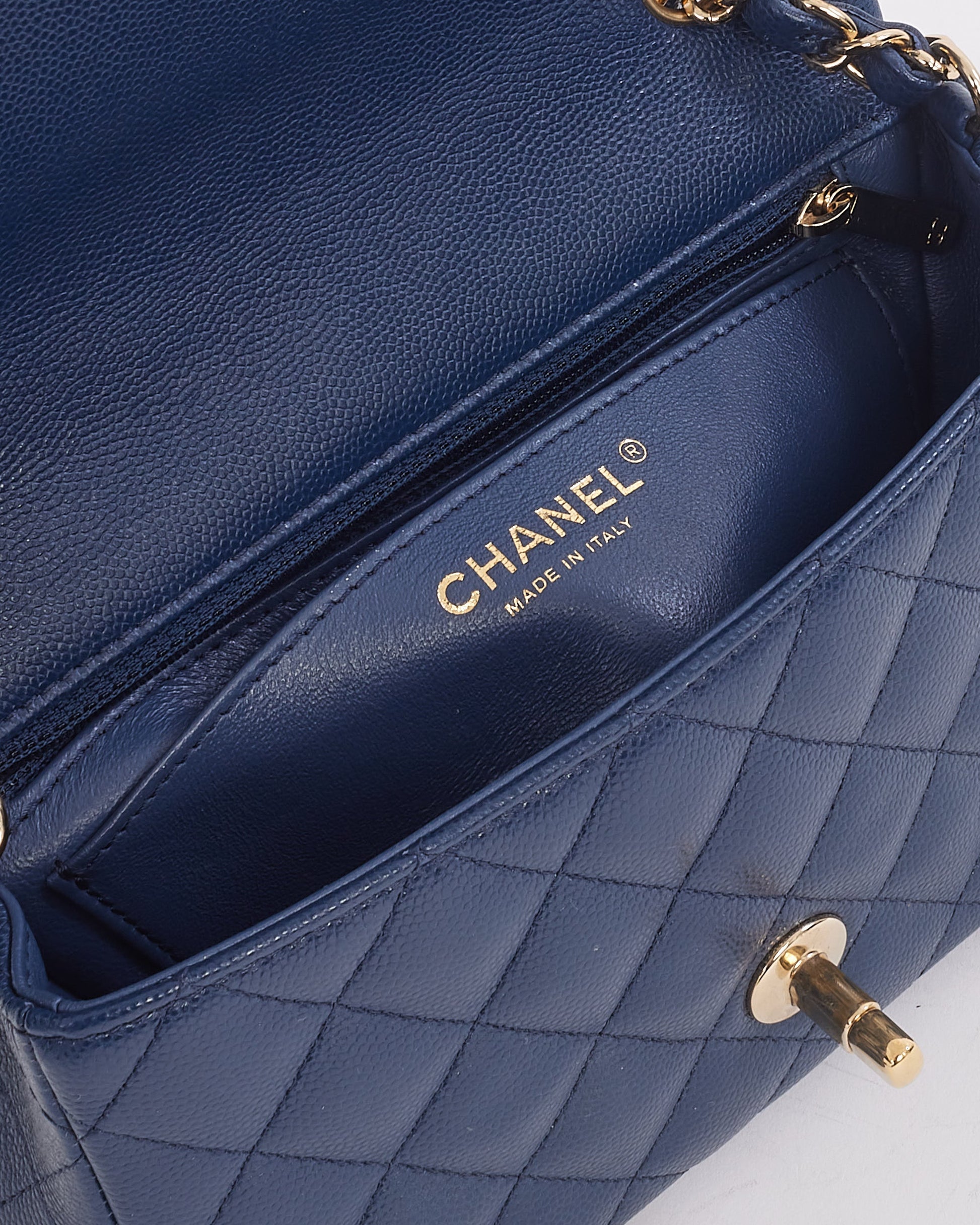 Buy Chanel Navy Blue Caviar Leather Mini Classic Rectangular Flap