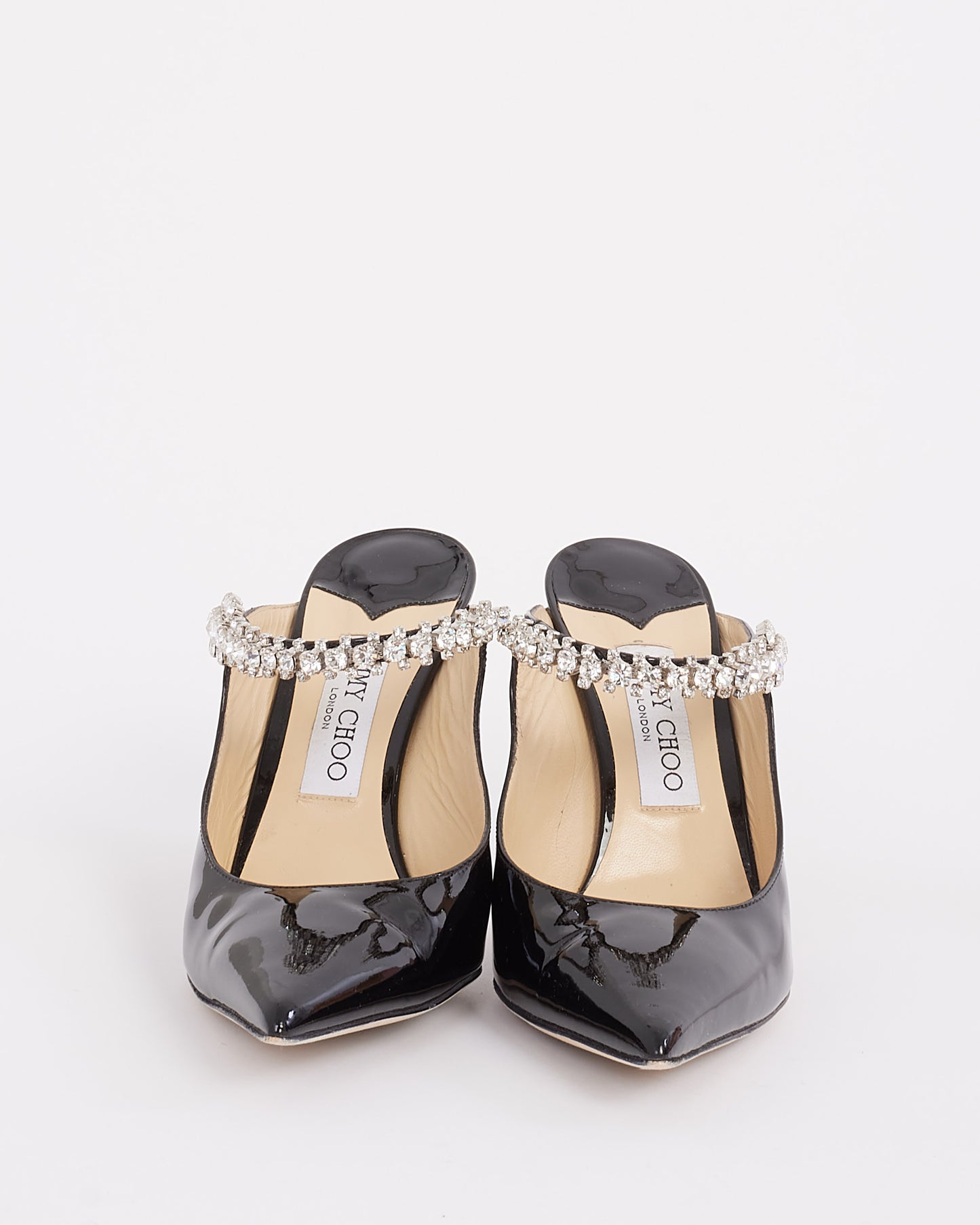 Jimmy Choo Black Patent Leather Crystal Embellished Mules - 38.5