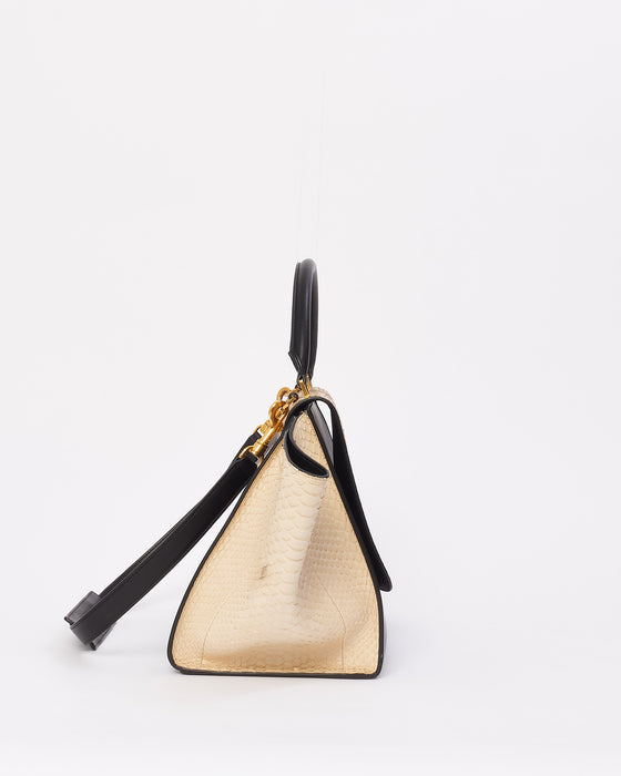 Celine Black & White Python & Leather Medium Trapeze Bag
