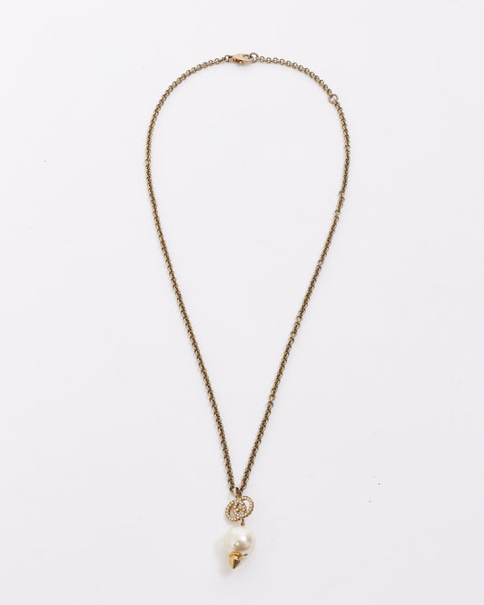 Collier de perles GG en cristal entrelacé en métal finition dorée Gucci