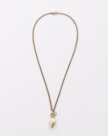  Gucci Gold Finish Metal Interlocking Crystal GG Pearl Necklace