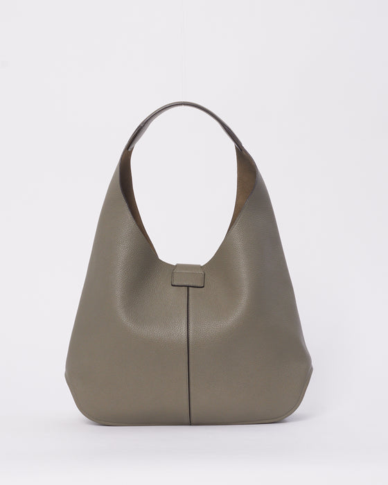 Salvatore Ferragamo Grey Leather Hobo Bag with Gold Buckle