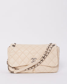  Chanel Beige Matelasse Leather with Aged Silver Hardware Flap Bag