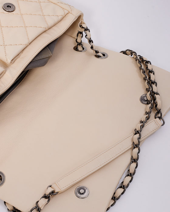 Chanel Beige Matelasse Leather with Aged Silver Hardware Flap Bag