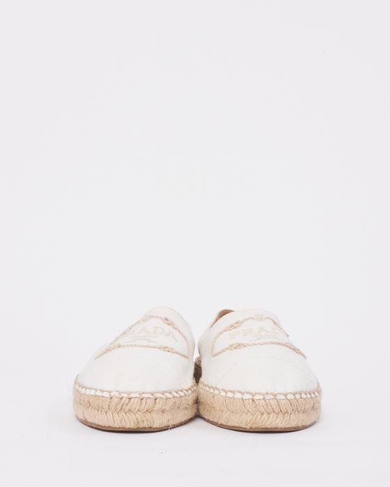 Prada White Canvas Logo Espadrille Shoes - 37