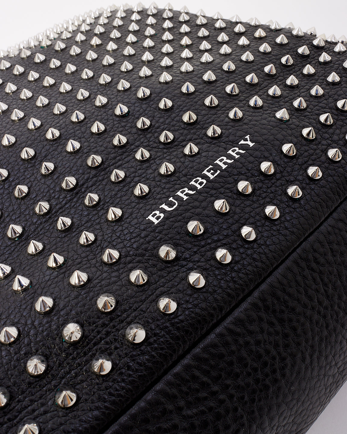 Burberry Black Leather Hobo Bag with Silver Metal Studs