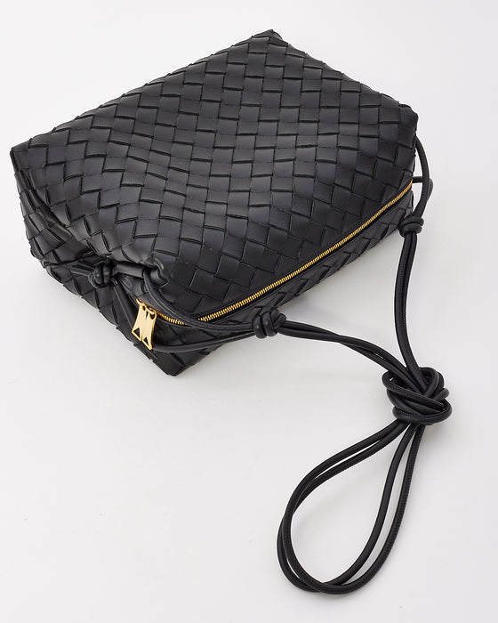 Bottega Veneta Black Intreciatto Leather Medium Loop Camera Bag