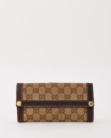  Gucci Brown GG Monogram Canvas Nailhead Studded Long Wallet