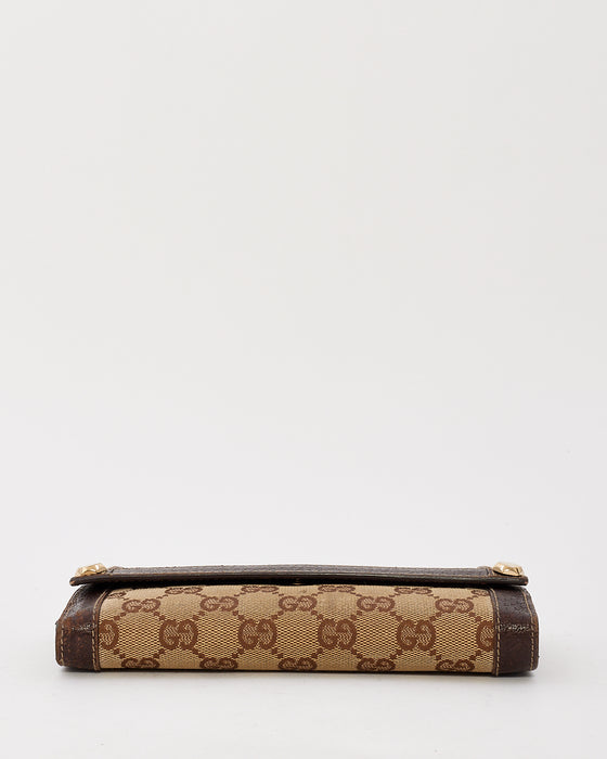 Gucci Brown GG Monogram Canvas Nailhead Studded Long Wallet