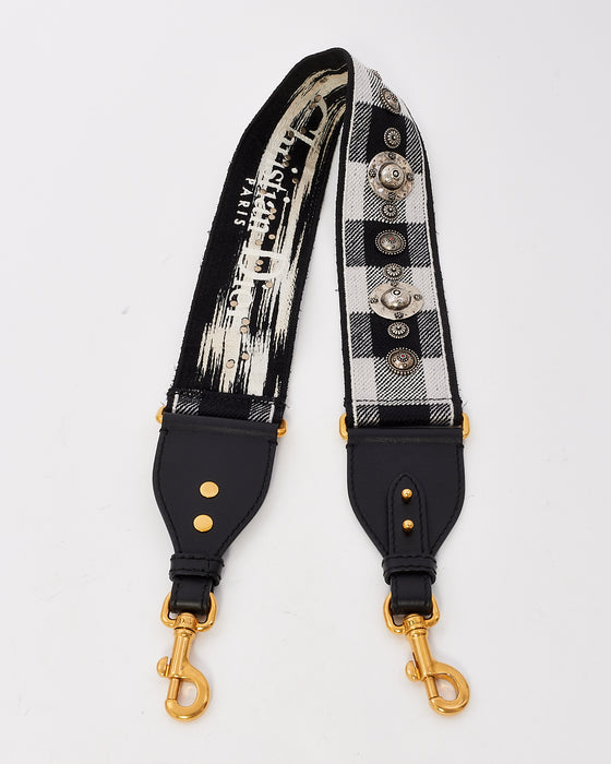 Dior Black & White Checkered Canvas Embroidered Studded Shoulder Strap