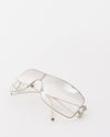 Chanel Vintage Silver Metal Clear Lens Crystal CC Logo Shield Sunglasses