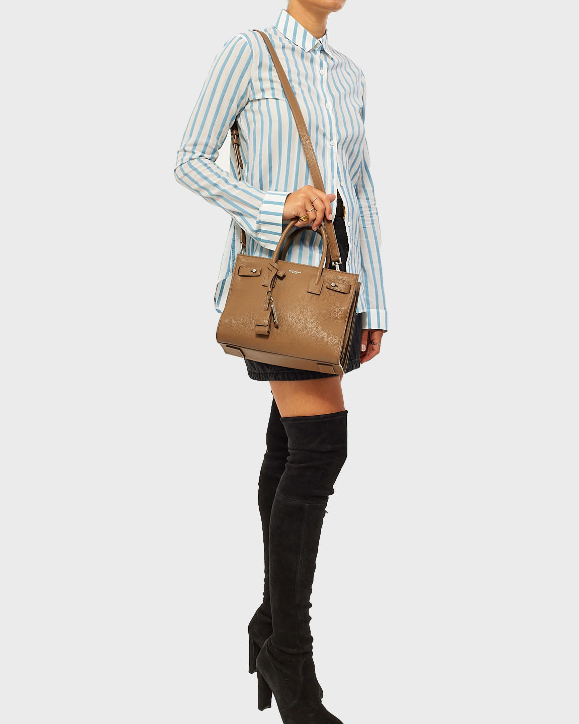 Explore a Saint Laurent Beige Grained Leather Supple Baby Sac De