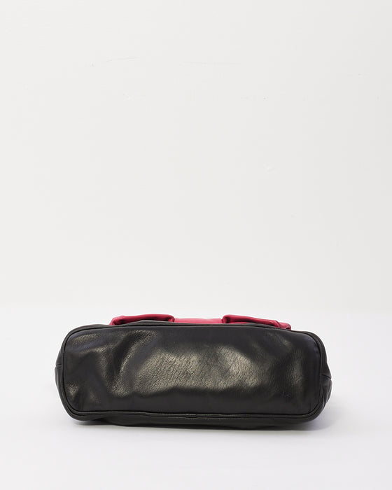Prada Black & Pink Leather Nappa Fiocco Small Bow Shoulder Bag