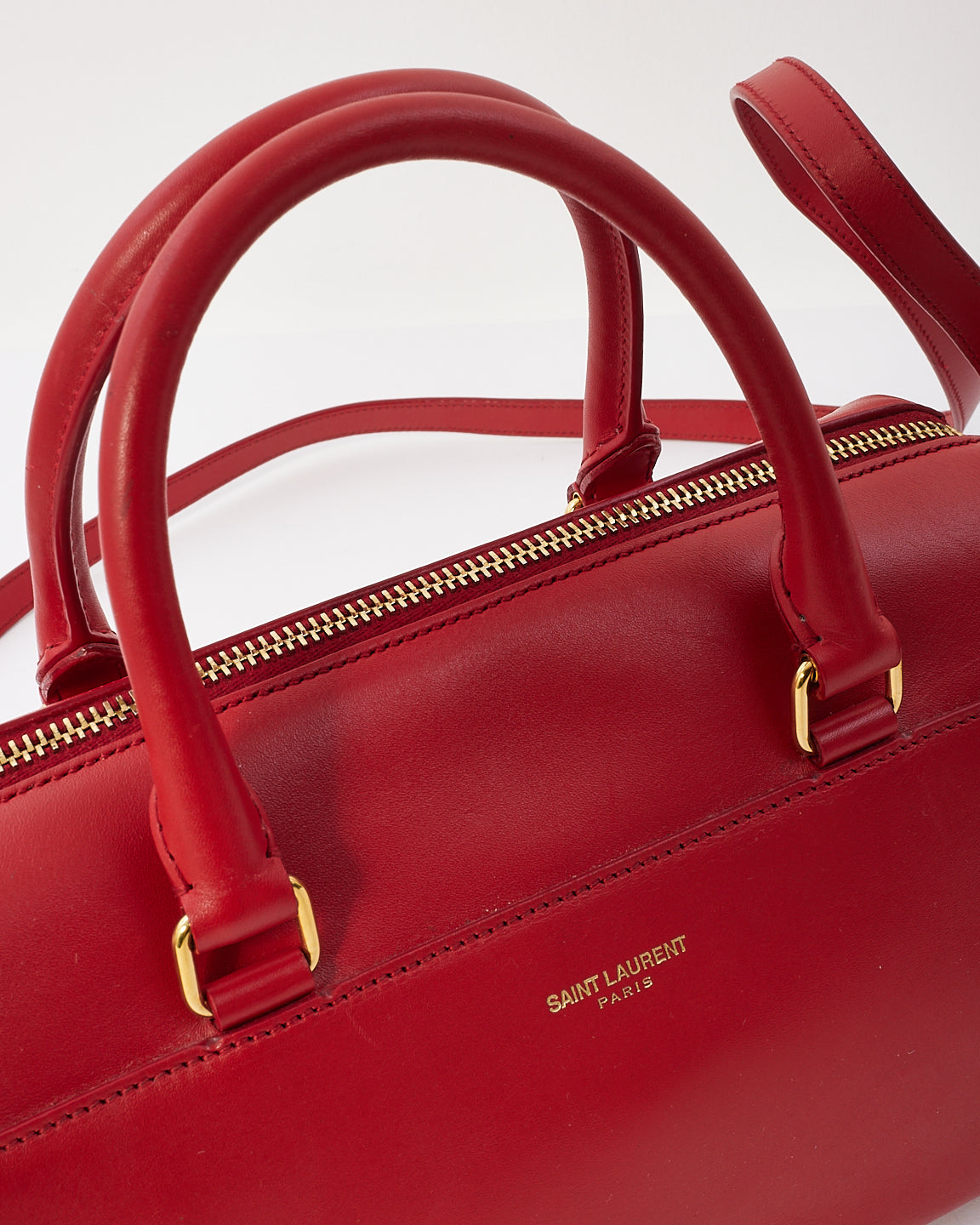 Saint Laurent Red Leather Classic Baby Duffle Bag