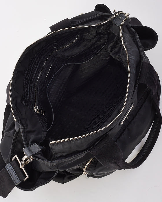 Prada Black Nylon Saffiano Trimmed Tessuto Diaper Bag with Strap