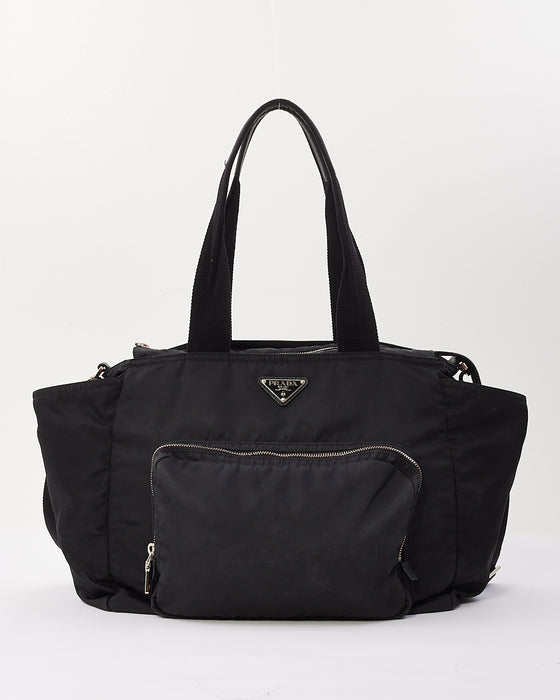 Prada Black Nylon Saffiano Trimmed Tessuto Diaper Bag with Strap