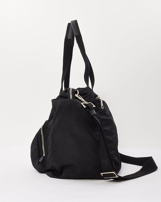 Prada Black Nylon Saffiano Trimmed Tessuto Diaper Bag with Strap