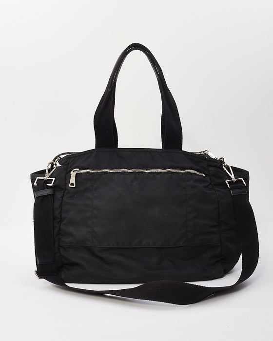 Prada Black Nylon Saffiano Trimmed Tessuto Diaper Bag with Strap