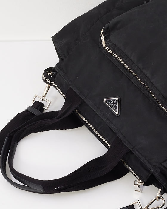 Prada Black Nylon Saffiano Trimmed Tessuto Diaper Bag with Strap