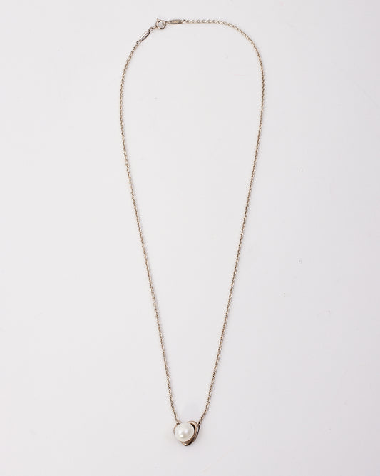 Tiffany & Co. Silver & Pearl Open Heart Lariat Elsa Peretti Necklace