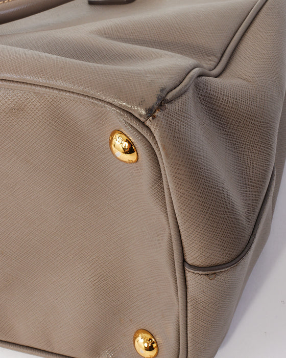 Prada Taupe Saffiano Leather Large Double Zip Galleria Tote Bag