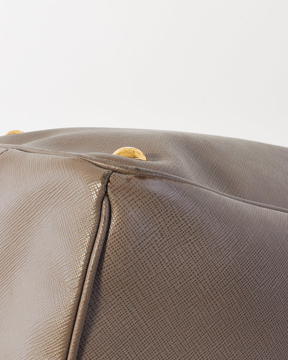 Prada Taupe Saffiano Leather Large Double Zip Galleria Tote Bag