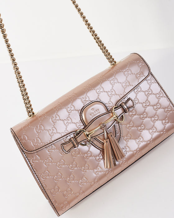 Gucci Pink Guccissima Patent Leather Emily Chain Flap Shoulder Bag