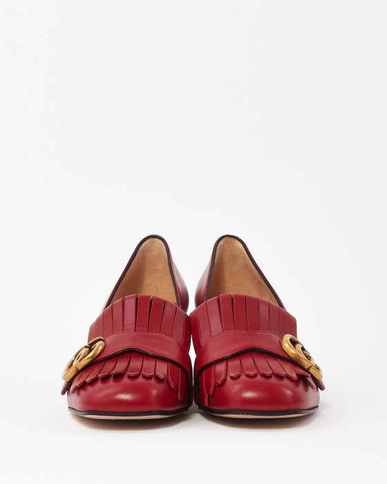 Gucci Red Leather Fringe GG Marmont GG Pumps - 37