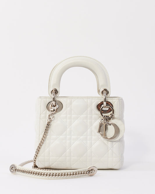 Dior White Cannage Leather Mini Lady Dior with Chain Strap