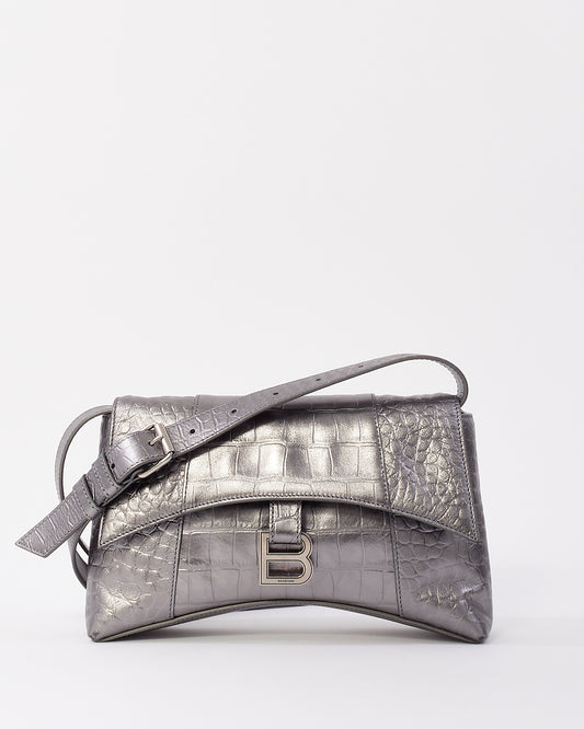 Balenciaga Silver Embossed Leather Downtown XS Bag