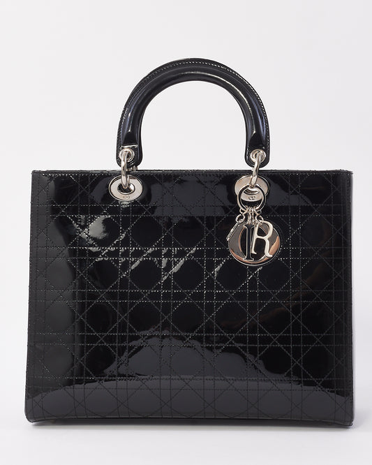 Dior Black Patent Cannage Calfskin Large Lady Dior Bag