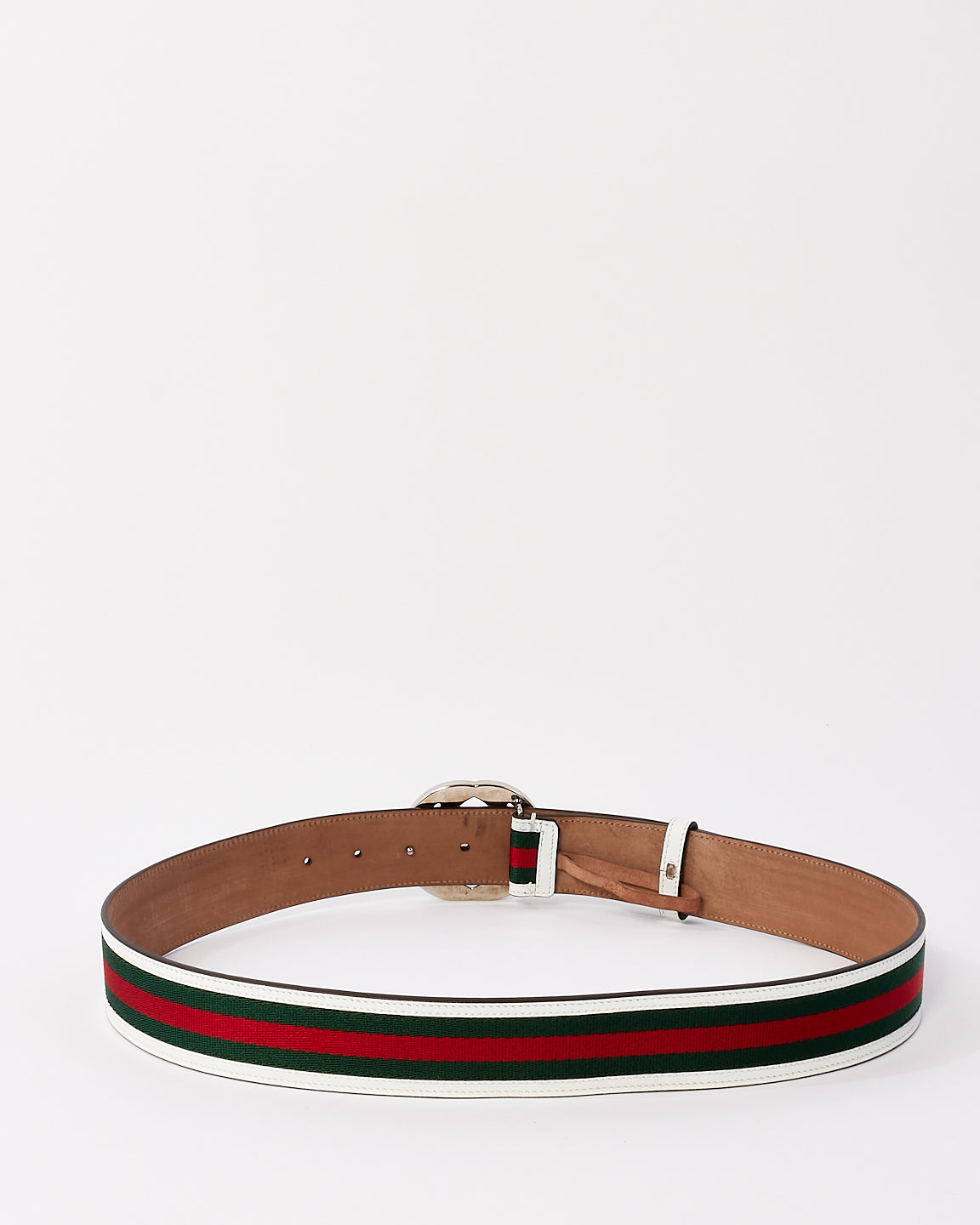 Gucci White & Green Leather & Canvas Web Interlocking GG Belt - 90/36