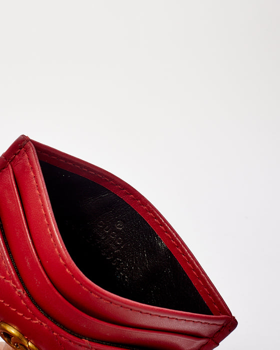 Gucci Red Leather GG Marmont Matelassé Card Case
