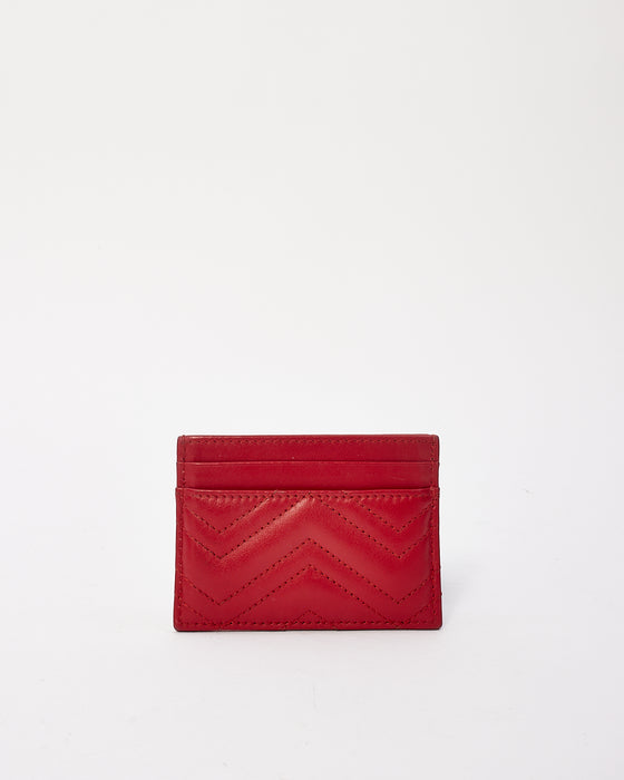 Gucci Red Leather GG Marmont Matelassé Card Case