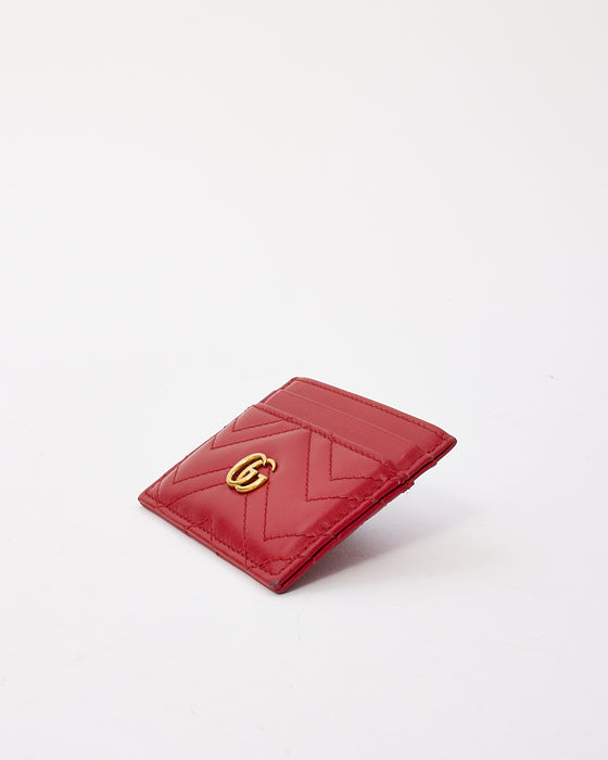Gucci Red Leather GG Marmont Matelassé Card Case