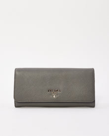  Prada Grey Saffiano Leather Large Long Wallet