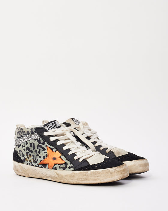 Golden Goose Black & Grey Leopard Suede Mid Star High Rise Sneakers - 38