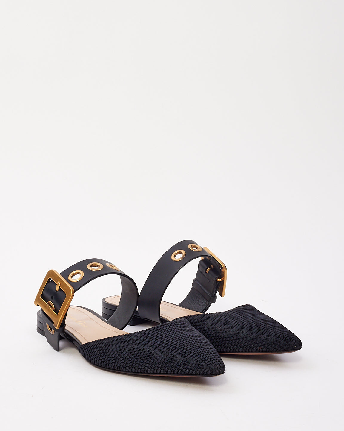 Chaussures plates à bout pointu avec boucle en D en tissu noir Dior - 38