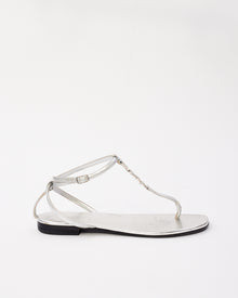  Saint Laurent Silver Leather YSL Logo Cassandra Sandals - 37