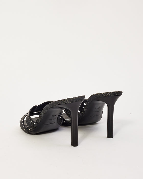 Saint Laurent Black Leather Tribute Studded Heeled Mules - 37.5