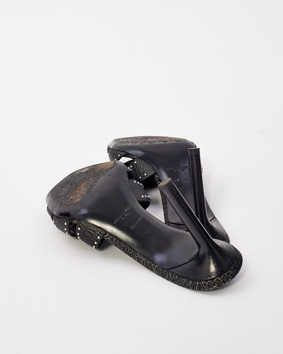 Saint Laurent Black Leather Tribute Studded Heeled Mules - 37.5