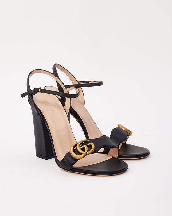 Gucci Black Leather GG Marmont Block Heel Sandals - 38