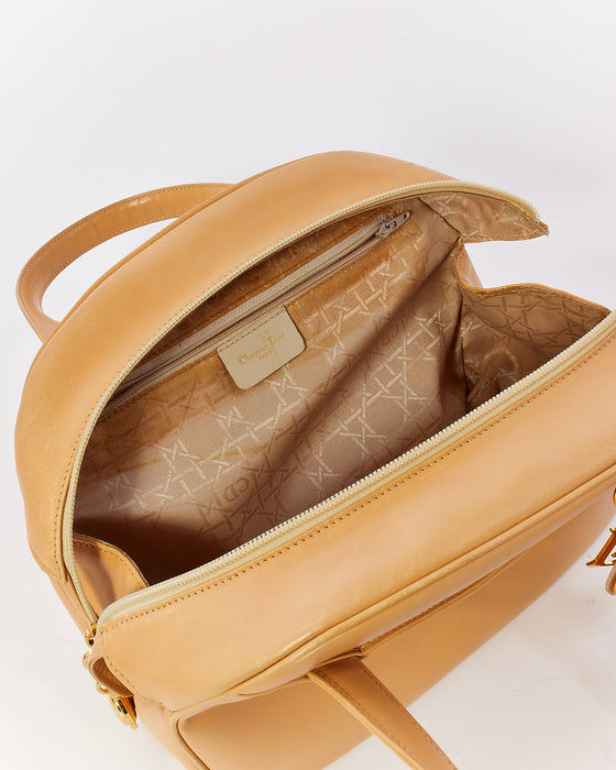 Dior Vintage Beige Leather Top Handle Bag with Dior Charm