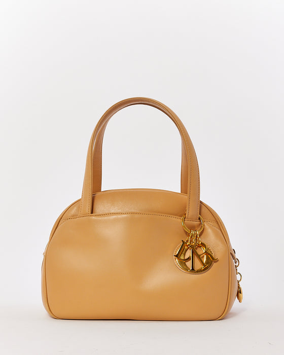 Dior Vintage Beige Leather Top Handle Bag with Dior Charm