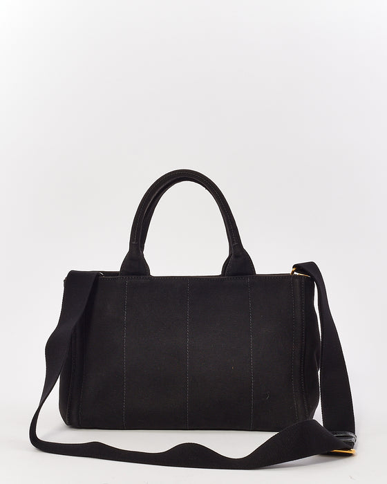 Prada Black Canvas Crystal Embellished Canape Tote with Strap
