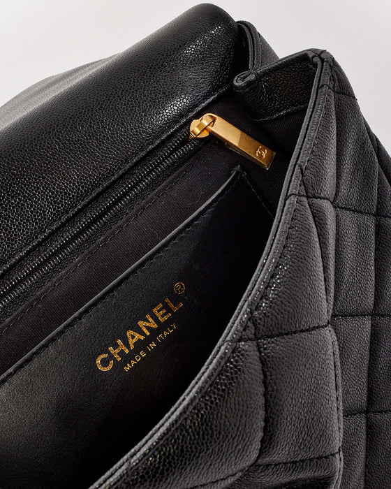Chanel Black Caviar Leather Top Handle CC 2way Shoulder Bag with Gold Hardware
